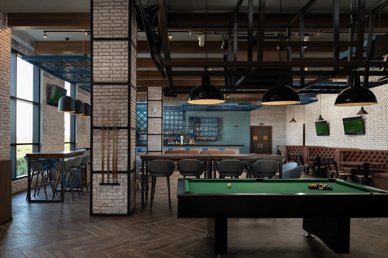 Sports bar with billiards table